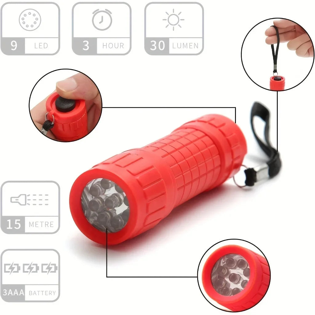 Mini Portable Flashlight Nine XPE Lamp Beads Strong Lighting Using 3 NO.7 Batteries Fixed Focus Pocket Outdoor Emergency Torch
