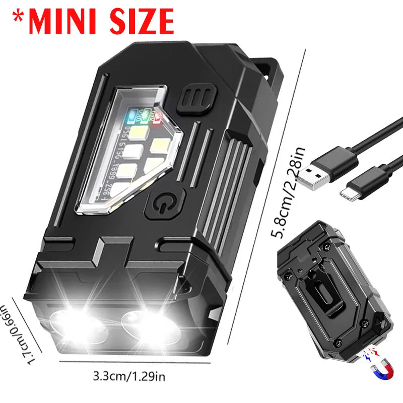 Mini USB Rechargeable LED Flashlight - Portable Super Bright Torch with Tail Magnet, Side COB Emergency Light & Camping Lantern