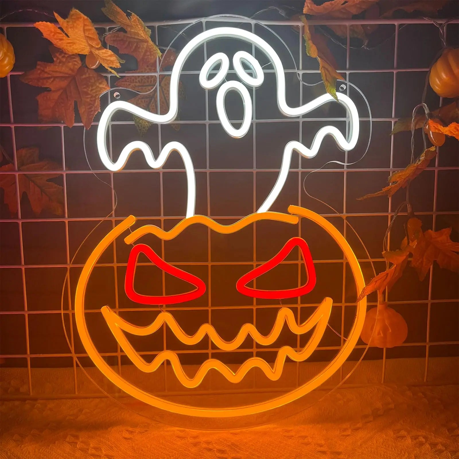 Halloween Ghost Pumpkin Neon Sign Ghost Face Neon Light Spooky Pumpkin Neon Light Up Signs Dimmable LED Halloween Skull LED Sign