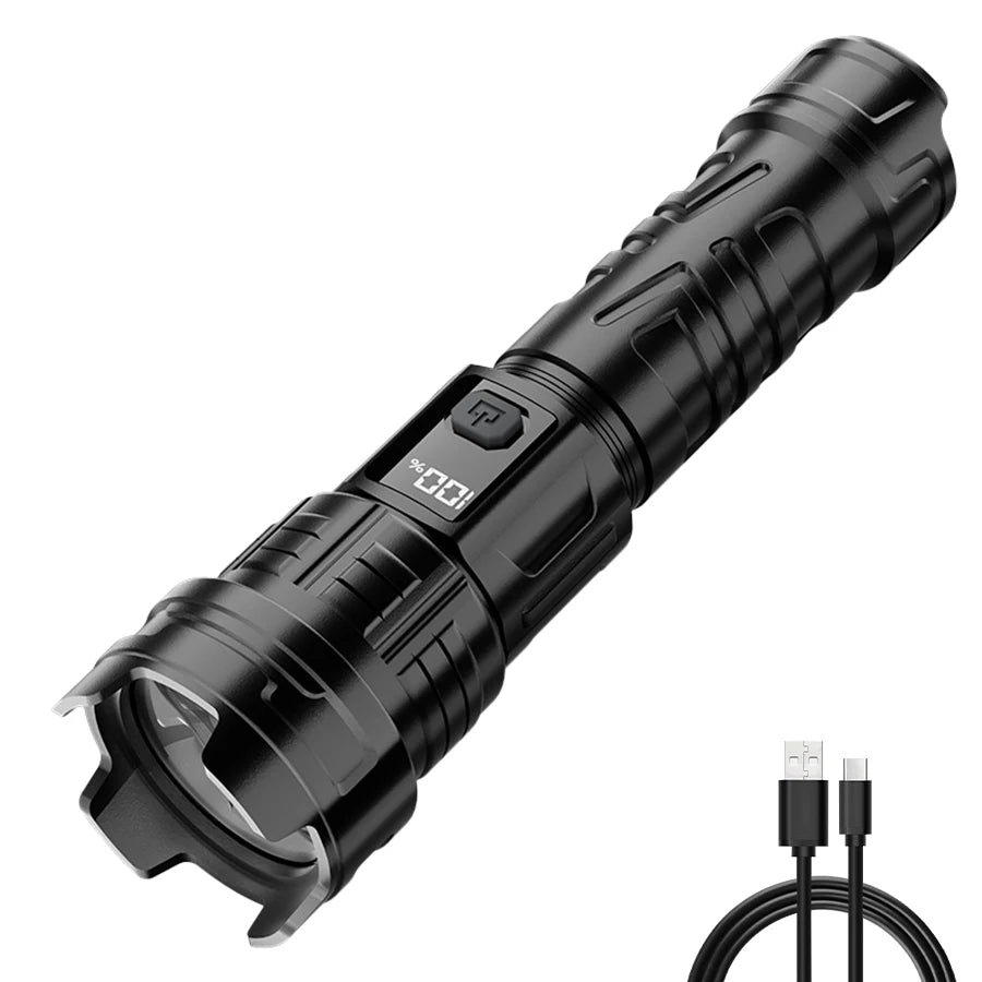 Super Bright LED Flashlight USB Rechargeable Torch Outdoor Zoom Fishing Hunting Spotlight Built-in 18650 Battery ABS Flashlight