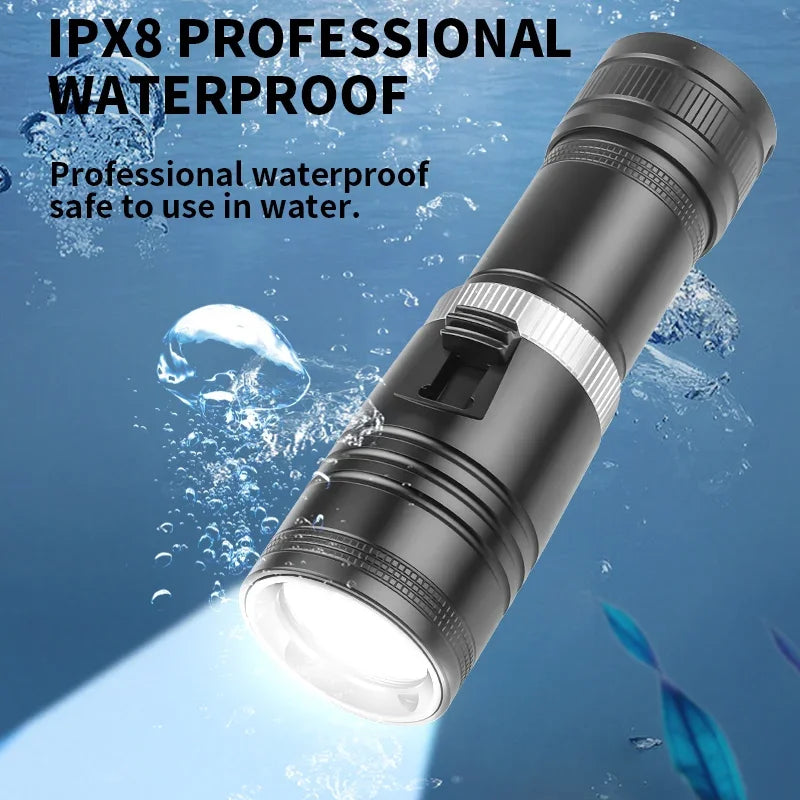 D117 Aluminum Waterproof IPX8 Diving Flashlight LED Scuba Diver Diving Light 100M  Waterproof Lantern Camping Fishing LED Torch