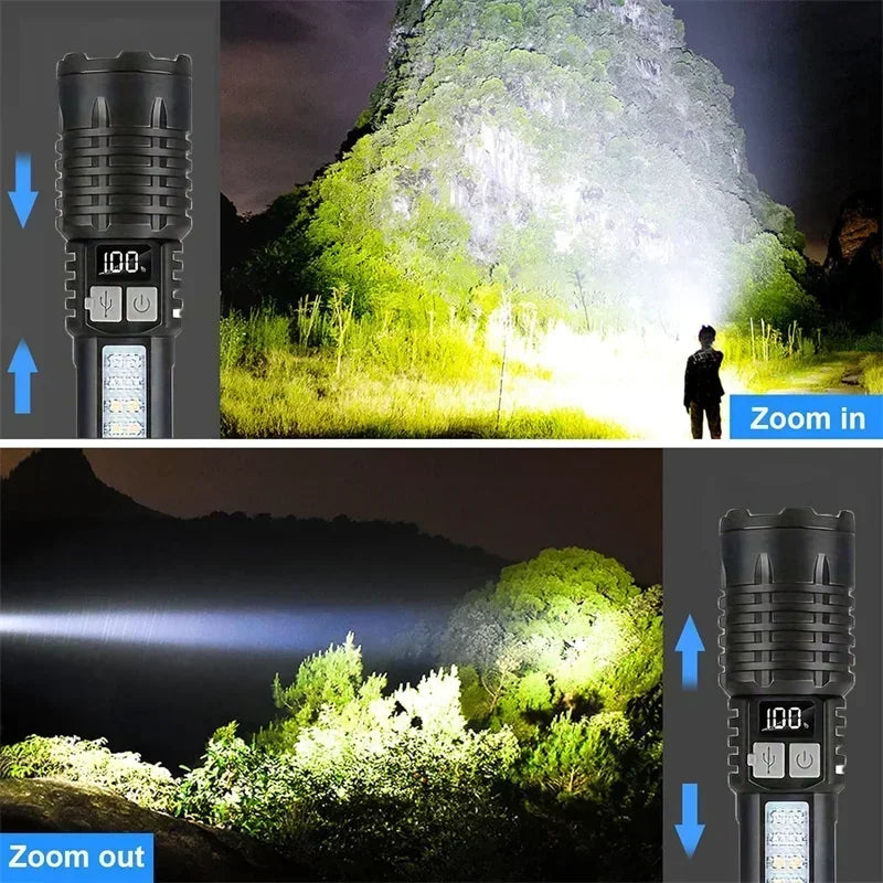 Rechargeable Flashlight w/  Bright COB Light, Portable ZoomTorch for Outdoor Camping/Fishing/Hunting/Climbing/Hiking/Emergencies