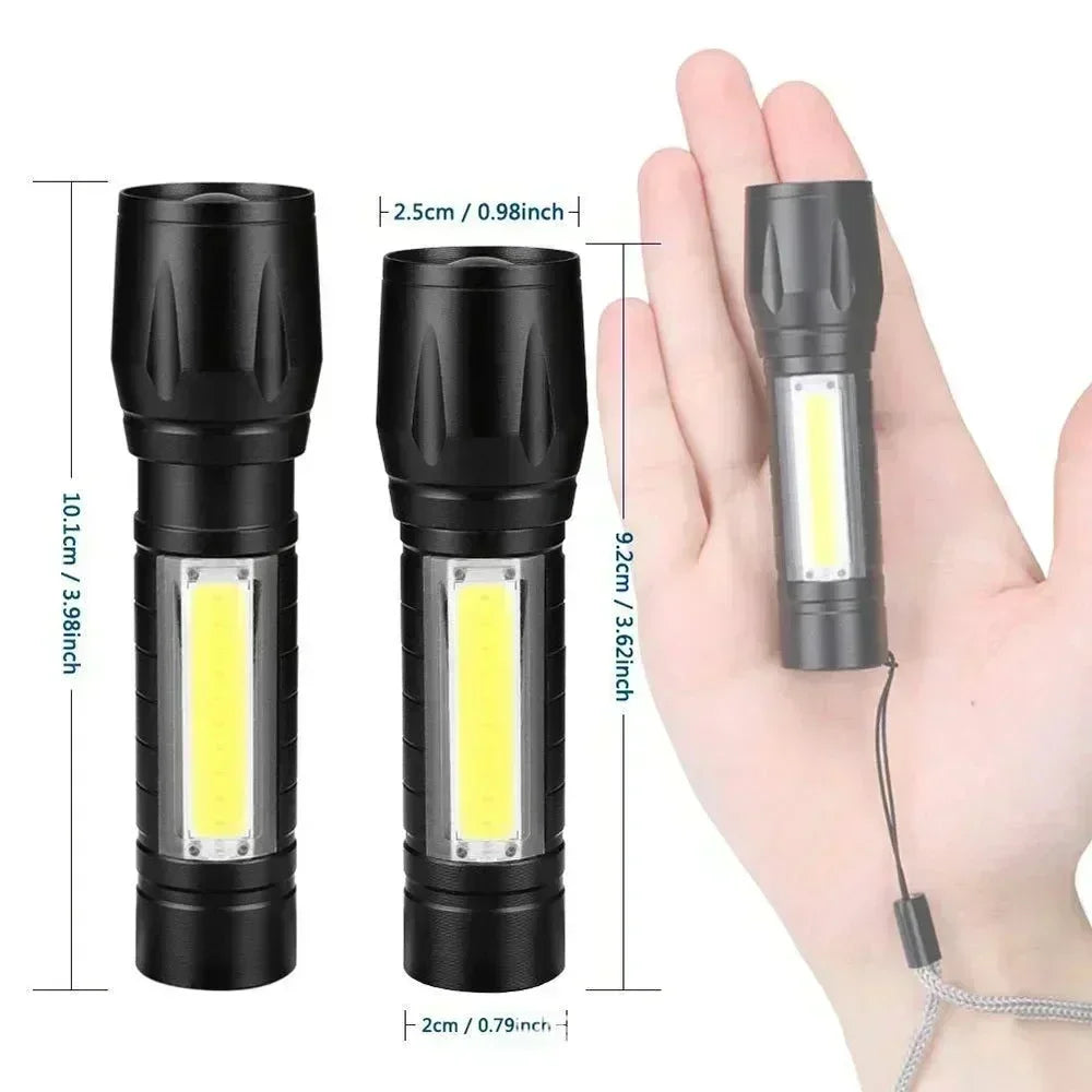 Portable COB+LED Camping Light Flashlight USB Rechargeable Zoom Tactical Torch Lamp Side Lamp Waterproof Outdoor Emergency Torch