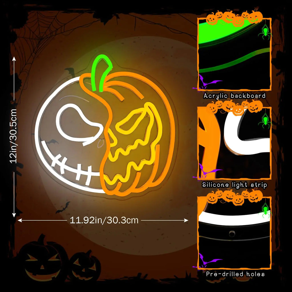 Halloween Neon Signs for Wall Decor Led Pumpkin Lights Sign Skull Neon Sign USB Light Up Pumpkin Signs Dimmable Skull Led Signs