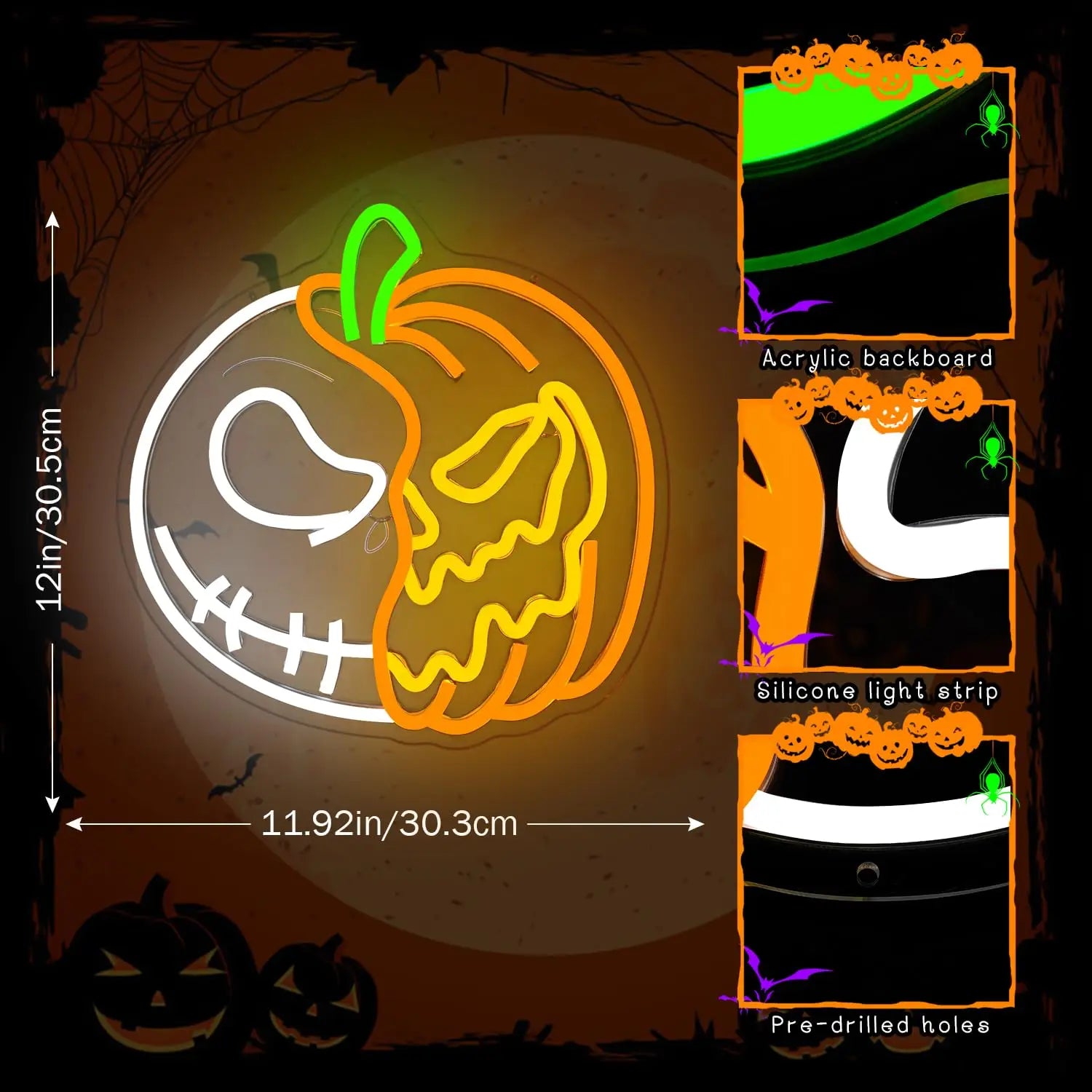 Halloween Neon Signs for Wall Decor Led Pumpkin Lights Sign Skull Neon Sign USB Light Up Pumpkin Signs Dimmable Skull Led Signs