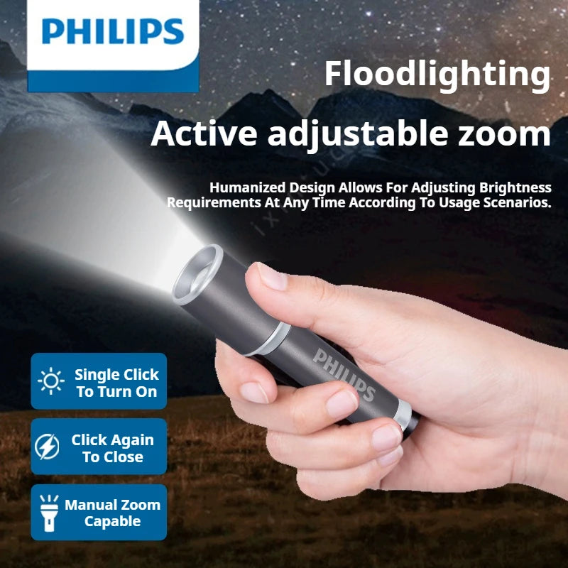 Philips 2025 New SFL2251 EDC Flashlight Aluminum Flashlight Replaceable Battery Zoomable Mini Size Suitable for Outdoor Camping