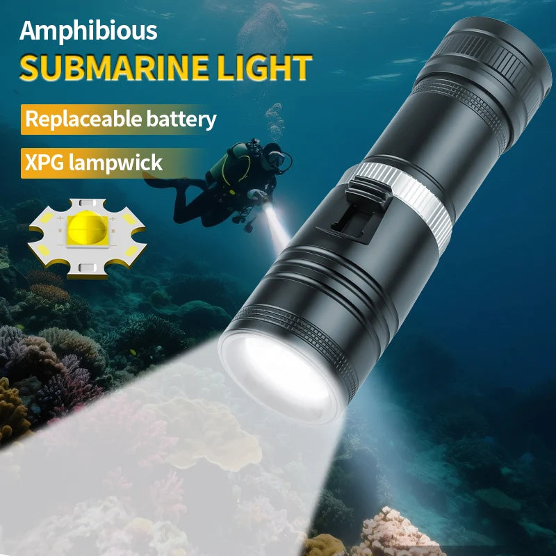 D117 Aluminum Waterproof IPX8 Diving Flashlight LED Scuba Diver Diving Light 100M  Waterproof Lantern Camping Fishing LED Torch