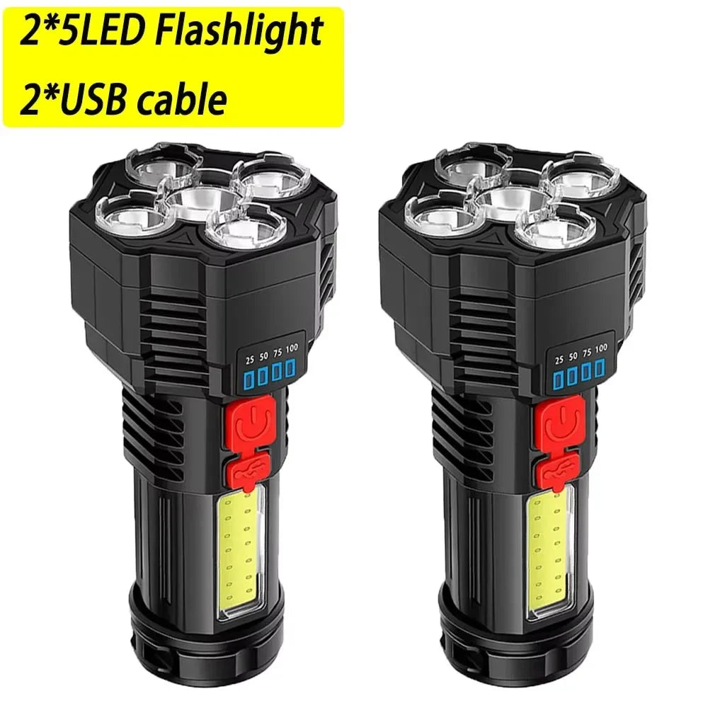 5LED High Power Led Flashlights Rechargeable Camping Spotlight with Side Light 3 Lighting Modes for Camping Adventure Outdoor