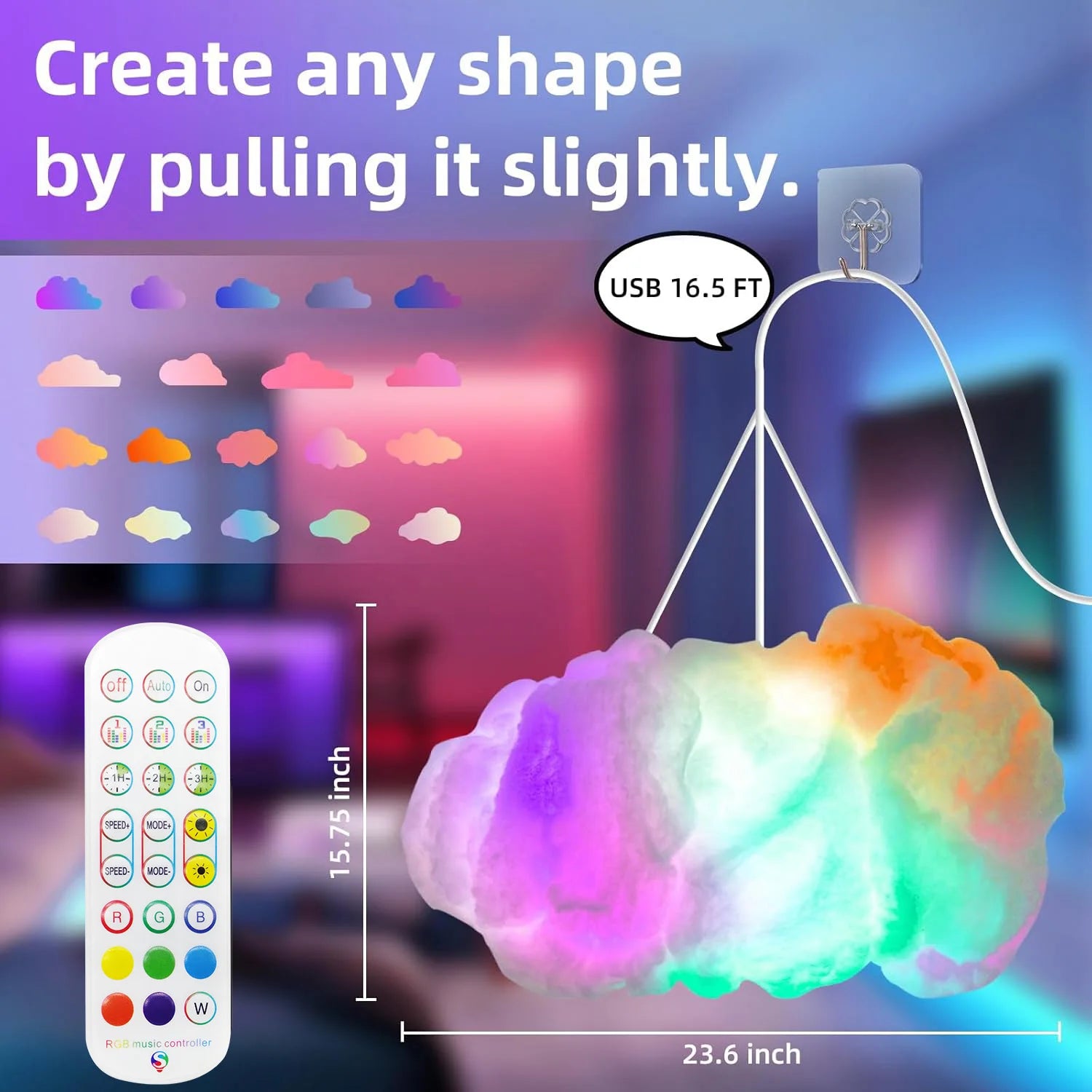 Cloud LED Lights Music Sync Bluetooth App Control Wall Light 3D Thundercloud Ceiling Lamp Color Changing Strip For Game Room