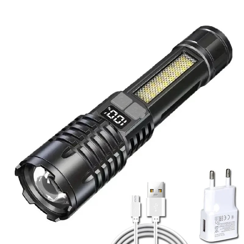 Rechargeable Flashlight w/  Bright COB Light, Portable ZoomTorch for Outdoor Camping/Fishing/Hunting/Climbing/Hiking/Emergencies