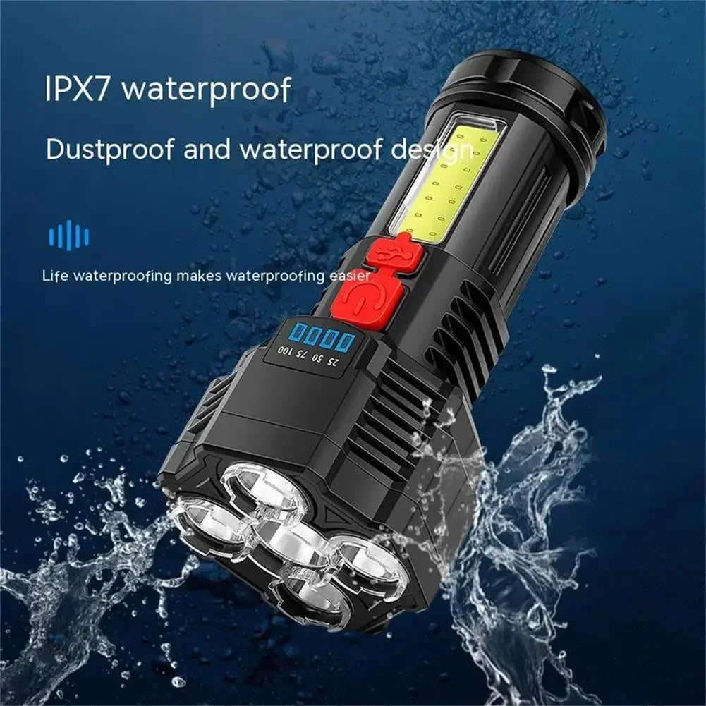 5LED High Power Led Flashlights Rechargeable Camping Spotlight with Side Light 3 Lighting Modes for Camping Adventure Outdoor