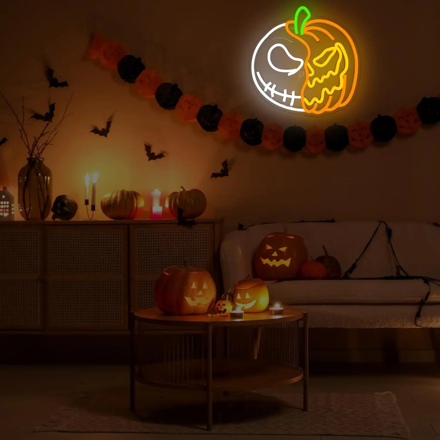 Halloween Neon Signs for Wall Decor Led Pumpkin Lights Sign Skull Neon Sign USB Light Up Pumpkin Signs Dimmable Skull Led Signs