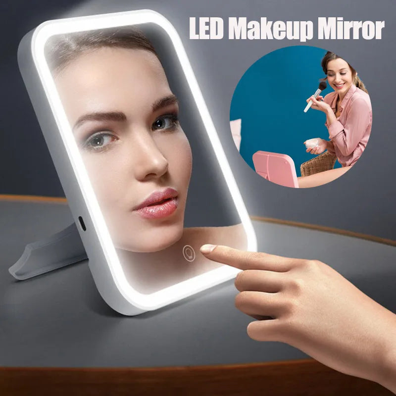 33LED Foldable Touch Mirror Light 3-Color Modes USB Rechargeable Portable Vanity Light for Bathroom Travel Dressing Table Decor