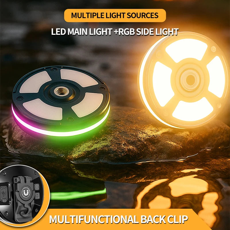 Rechargeable Waterproof Outdoor Camping Light Portable with Clip Hook Magnet RGB Ambiance Multifunctional for Camping