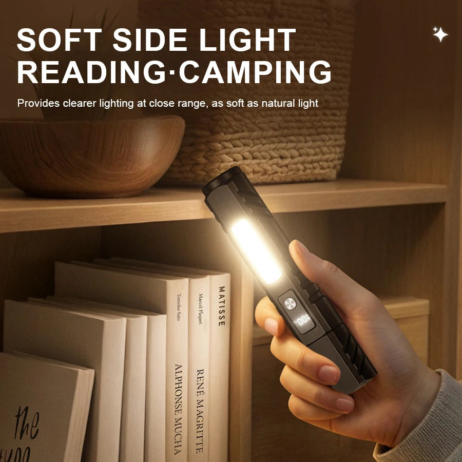 Outdoor Zoom LED Flashlight Portable USB Rechargeable Torch Built-in 18650 Lithium Battery COB Magnetic WORK Light for Camping