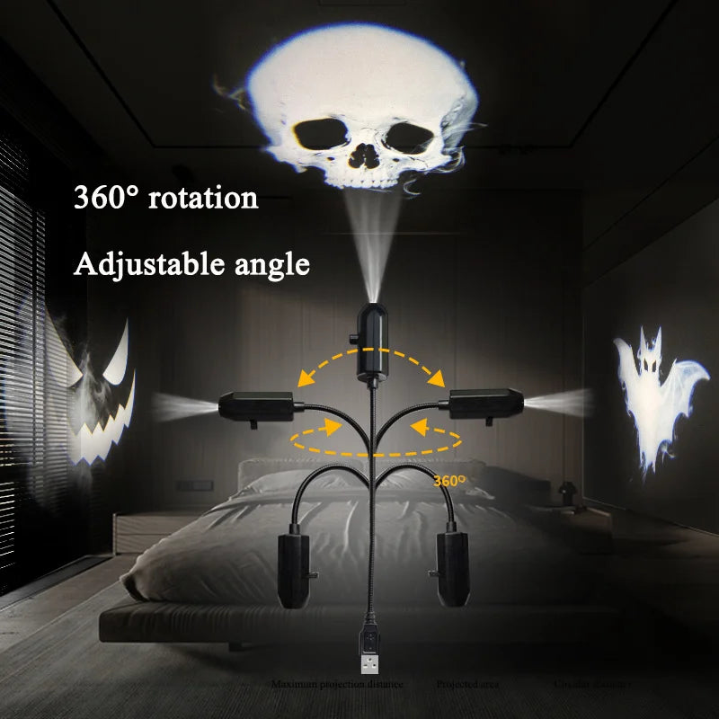 Skull Projection Lamp 1+3 Switchable Pattern Design Led Night Light Suitable for Room Wall Ceiling Decoration Halloween Gift