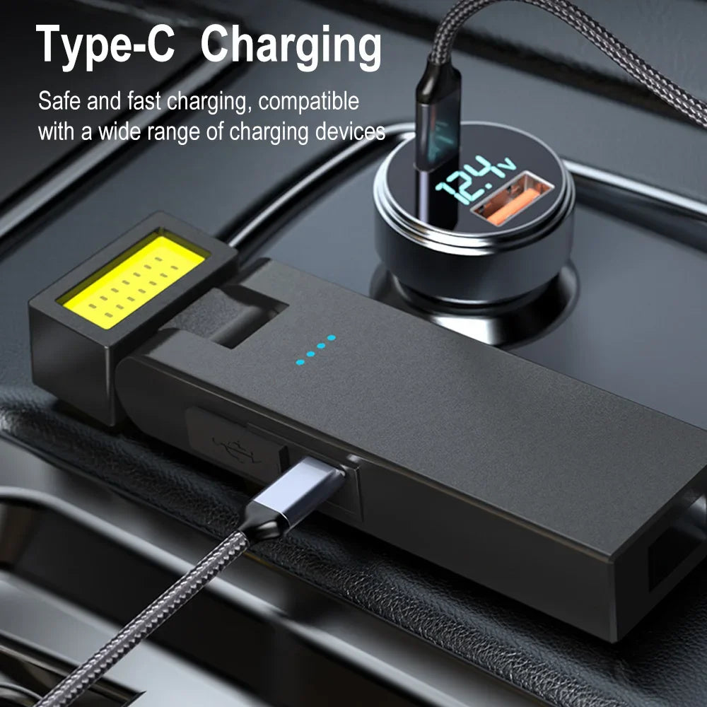 BORUiT 300LM Rotatable Head EDC LED Flashlight Type-C Rechargeable Work Light Torch with Magnet Camping Pocket Lantern