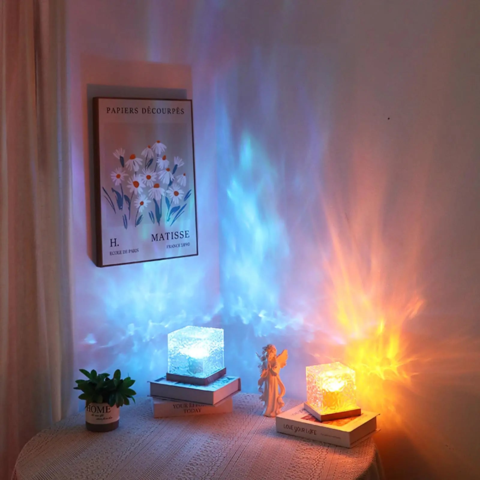 Ocean Wave Projector Light, 16-Color Luminorthe Cube Lamp & App Remote, 3D Holographic Water Ripple Romantic Ambient Lighting