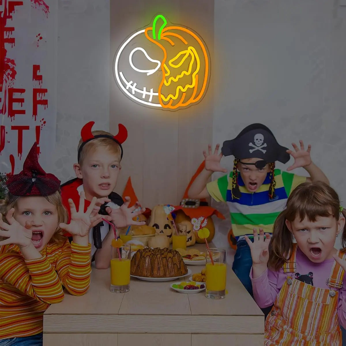 Halloween Neon Signs for Wall Decor Led Pumpkin Lights Sign Skull Neon Sign USB Light Up Pumpkin Signs Dimmable Skull Led Signs