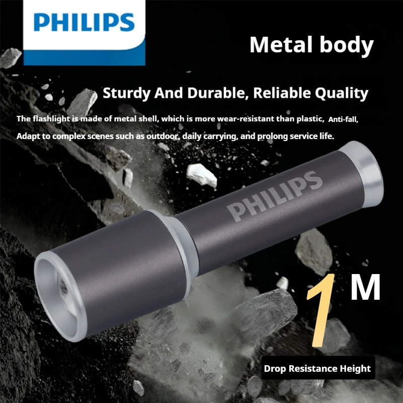 Philips 2025 New SFL2251 EDC Flashlight Aluminum Flashlight Replaceable Battery Zoomable Mini Size Suitable for Outdoor Camping