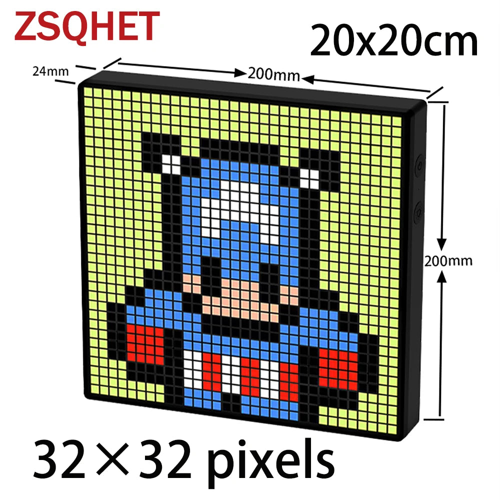 ZSQHET LED Pixel Art Display Screen 32x32 LED Digital Clock With Night Light APP Control Alarm Clock For Pixel Art in Home Decor