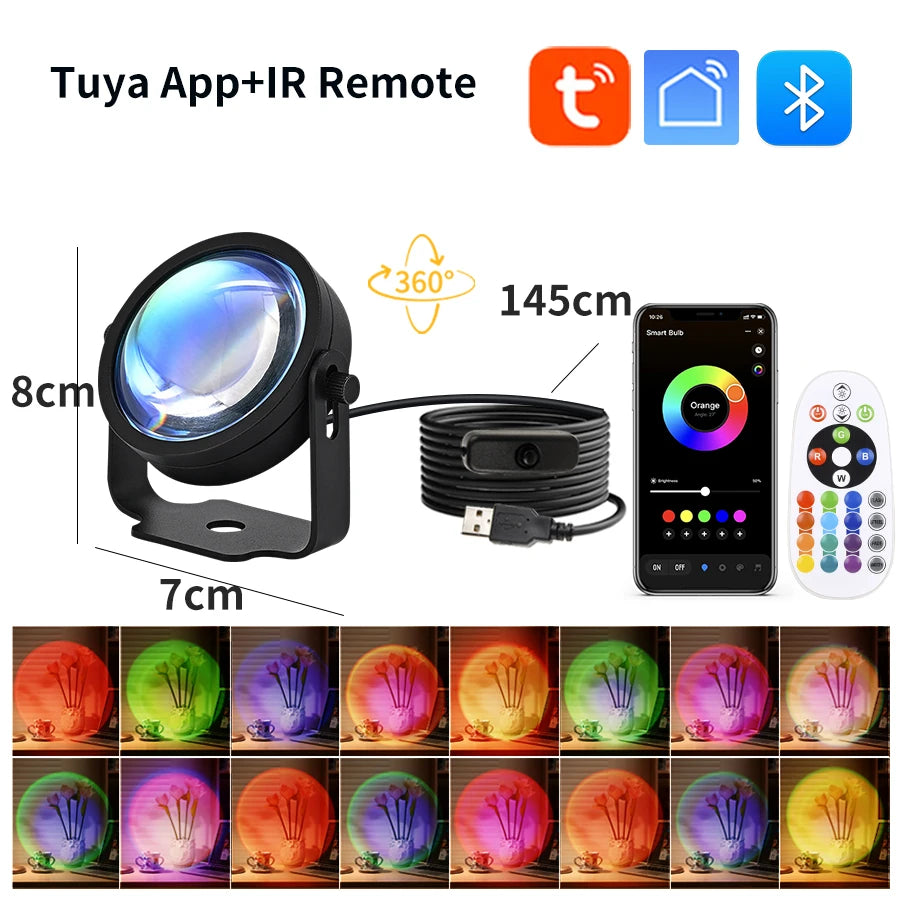 Sunset Photography Led Fill Light Tuya Smart Life App Remote Control Sunset Projector Night Light RGB Atmosphere Wall Spotlight
