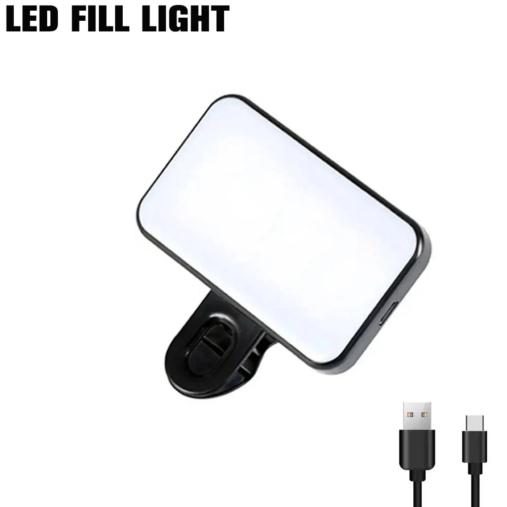 Portable Mini Selfie Fill Light Rechargeable 3 Modes Adjustable Brightness Clip On For Mobile Phone Make Up Computer Fill Light