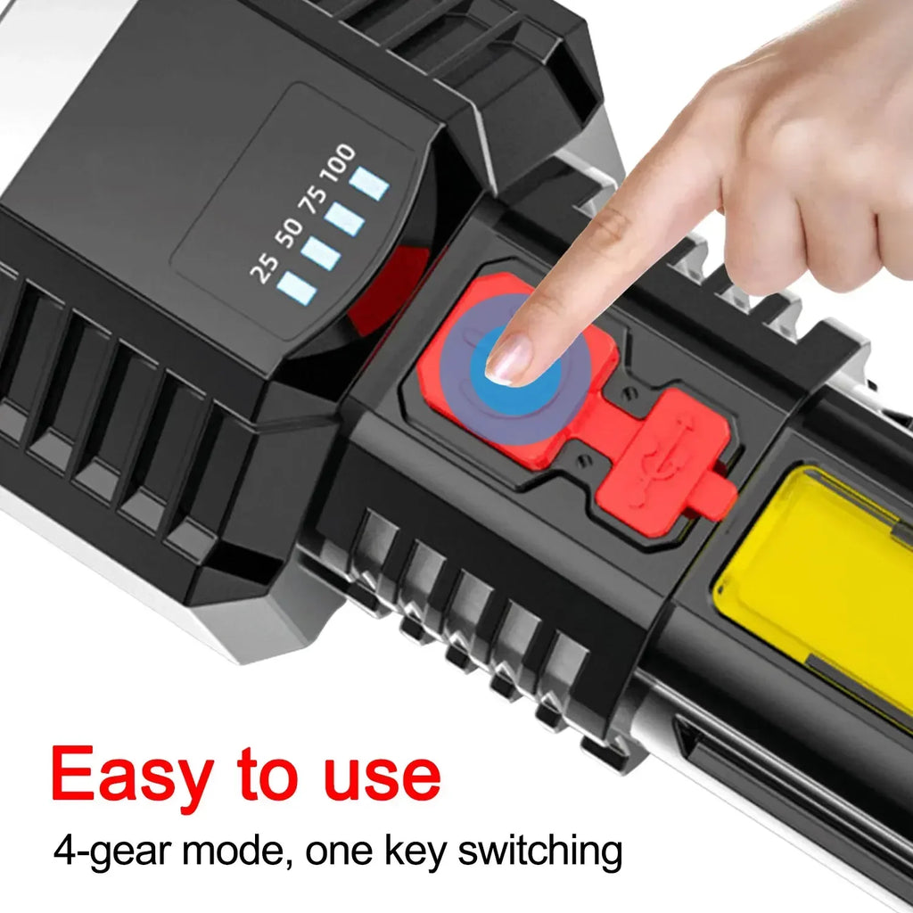 5LED High Power Led Flashlights Rechargeable Camping Spotlight with Side Light 3 Lighting Modes for Camping Adventure Outdoor