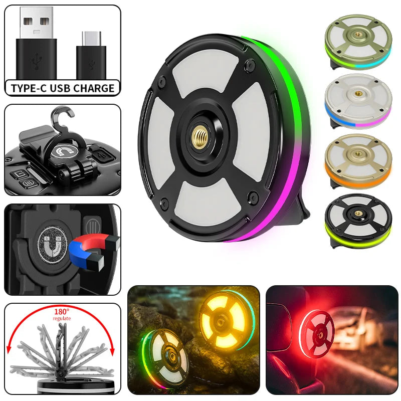 Rechargeable Waterproof Outdoor Camping Light Portable with Clip Hook Magnet RGB Ambiance Multifunctional for Camping