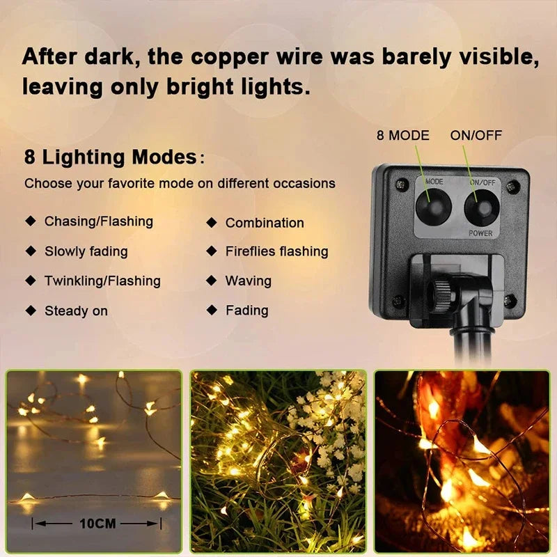 Solar Light Outdoor Waterproof 50/100/200/300 LED Lamp String For Holiday Christmas Party Fairy Lights Garden Garland