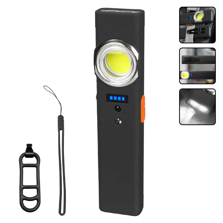 Portable Sensor LED Flashlight with Magnet Type-C Rechargeable Work Light with Clip Waterproof Torch for Outdoor Camping Hiking