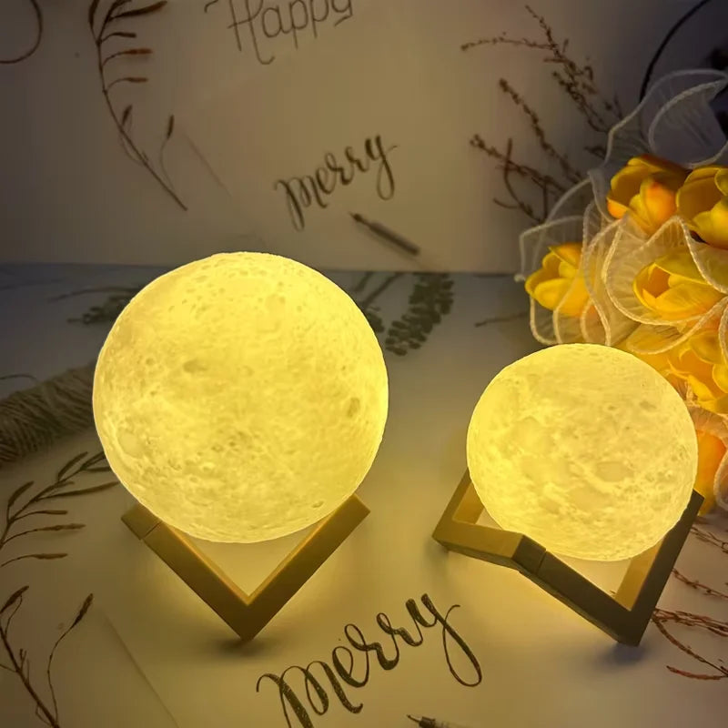 1pc Moon Lamp, LED Night Lamp DIY Planet Lamp, Moon Ball Luminous Battery Model, Wooden Stand, Gifts for Girls Boys Women Men