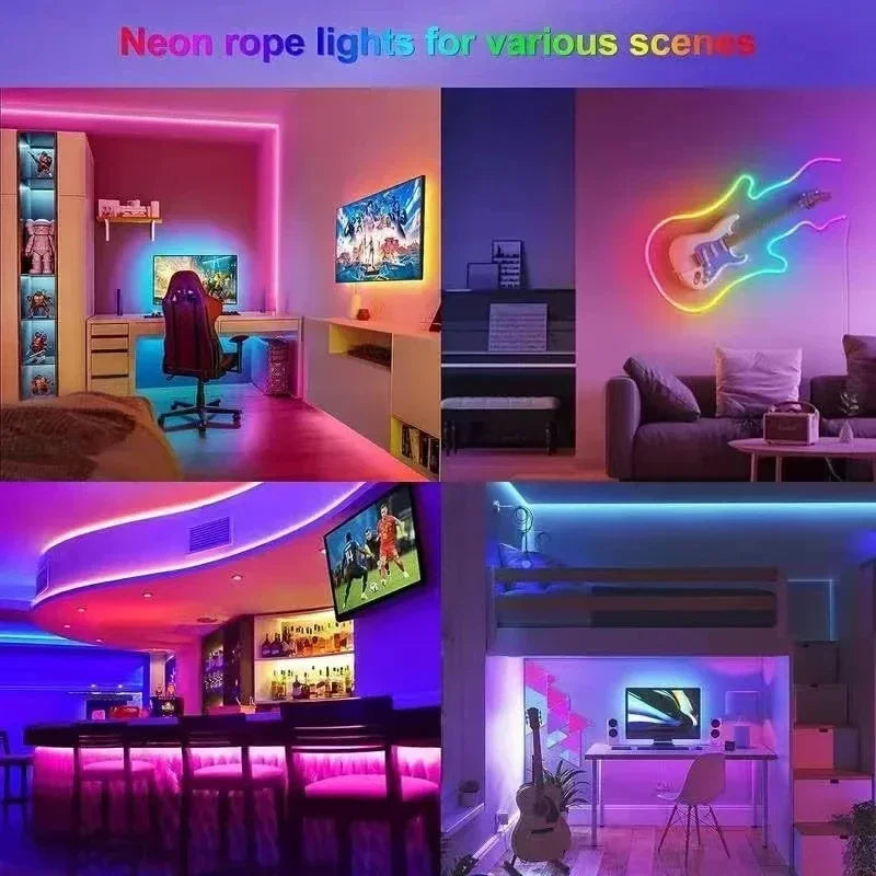 5V USB RGBIC Neon LED Strip,1/2/3/4/5/10M IP65 RGBIC Neon lamp tape with Bluetooth App and Remote For DIY Neon Deocor Lighting