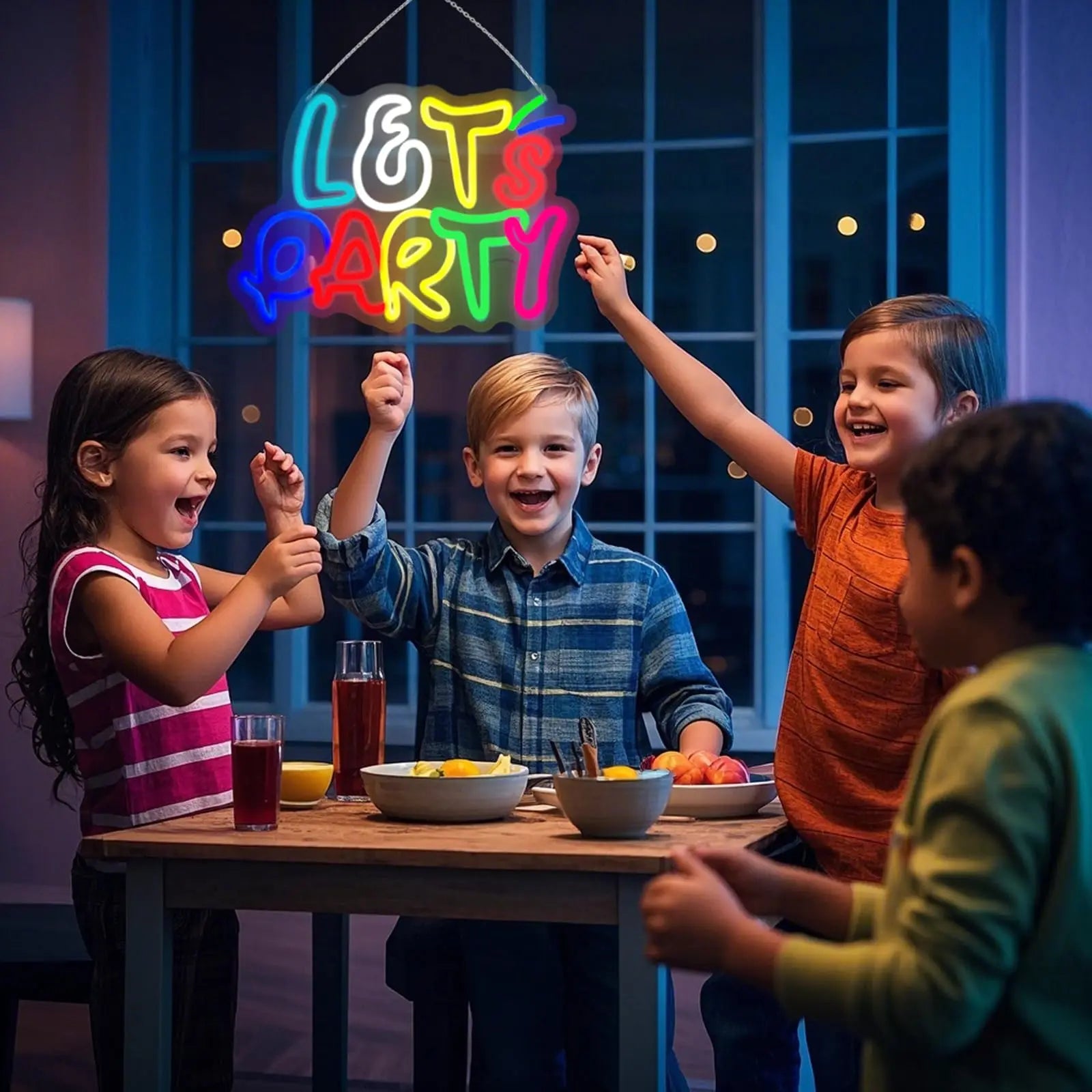 Let's Party Neon Sign - Multicolor USB LED | 14.17x10.32In | Ideal Wall Decor for Birthday, Bachelorette Parties, Game Room, Bar