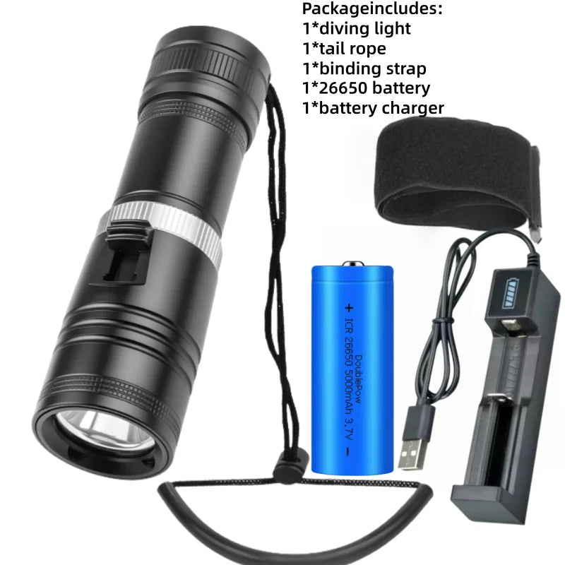 D117 Aluminum Waterproof IPX8 Diving Flashlight LED Scuba Diver Diving Light 100M  Waterproof Lantern Camping Fishing LED Torch