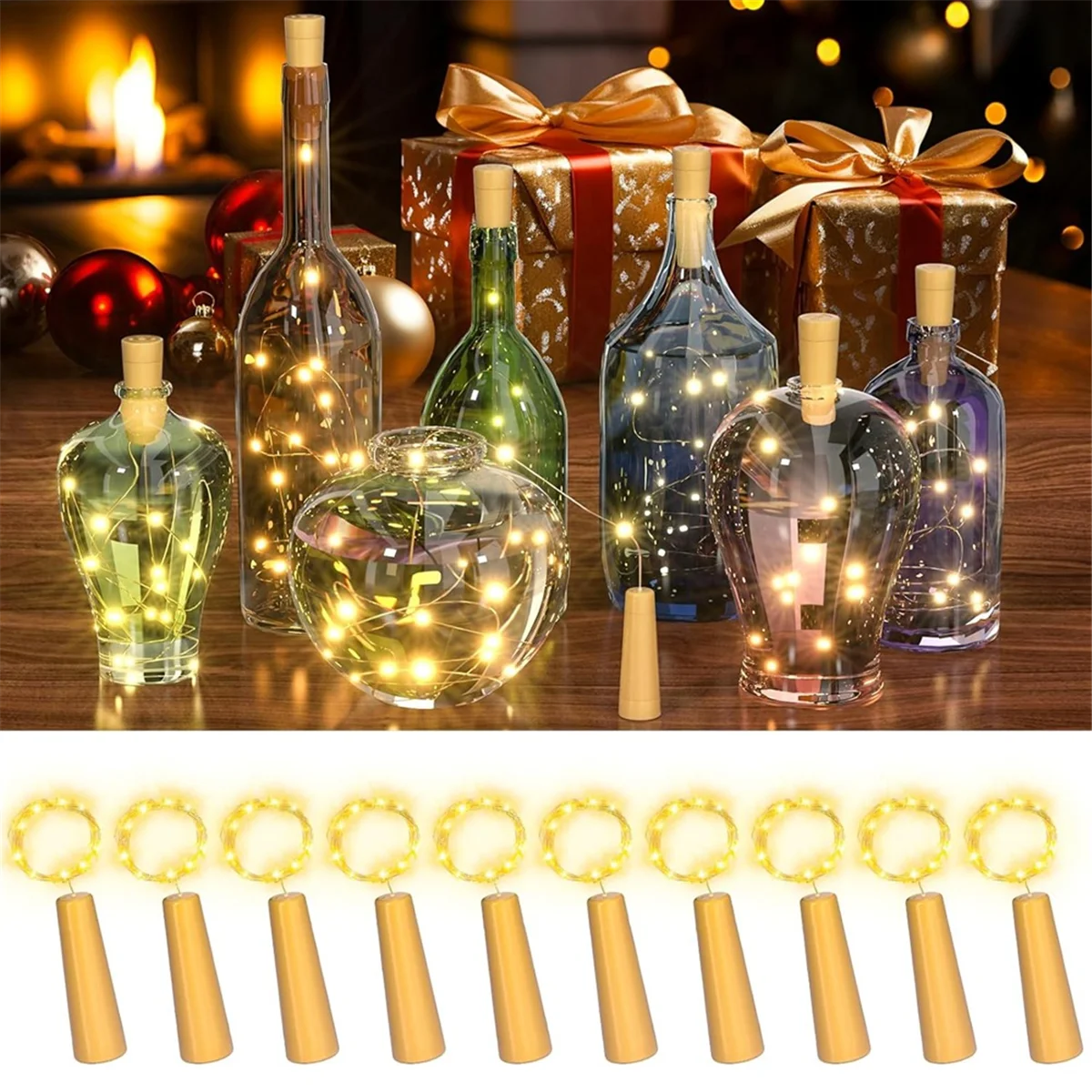 ONCE 10PCS Wine Bottle Cork Lights 20 LED Fairy String Lights for DIY Party Wedding Christmas Festival Bar Decoration