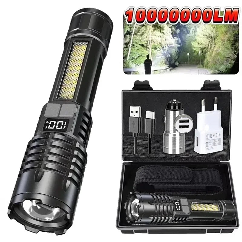 Rechargeable Flashlight w/  Bright COB Light, Portable ZoomTorch for Outdoor Camping/Fishing/Hunting/Climbing/Hiking/Emergencies