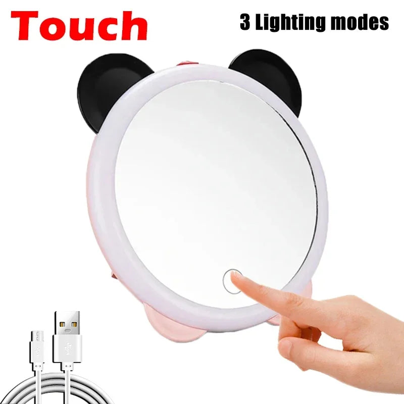 LED Makeup Mirror With Light Lamp With Storage Desktop Rotating Cosmetic Mirror Light Adjustable Dimming USB Vanity Mirror