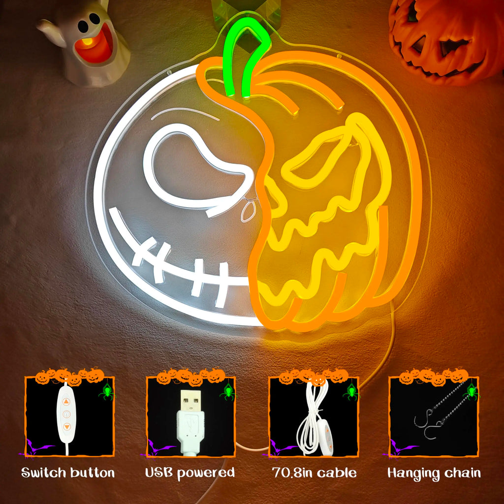 Halloween Neon Signs for Wall Decor Led Pumpkin Lights Sign Skull Neon Sign USB Light Up Pumpkin Signs Dimmable Skull Led Signs