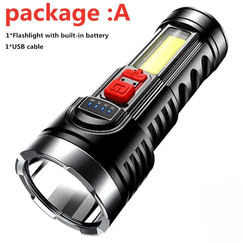 5LED High Power Led Flashlights Rechargeable Camping Spotlight with Side Light 3 Lighting Modes for Camping Adventure Outdoor