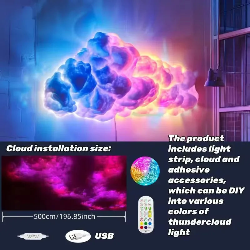 Cloud LED Lights Music Sync Bluetooth App Control Wall Light 3D Thundercloud Ceiling Lamp Color Changing Strip For Game Room