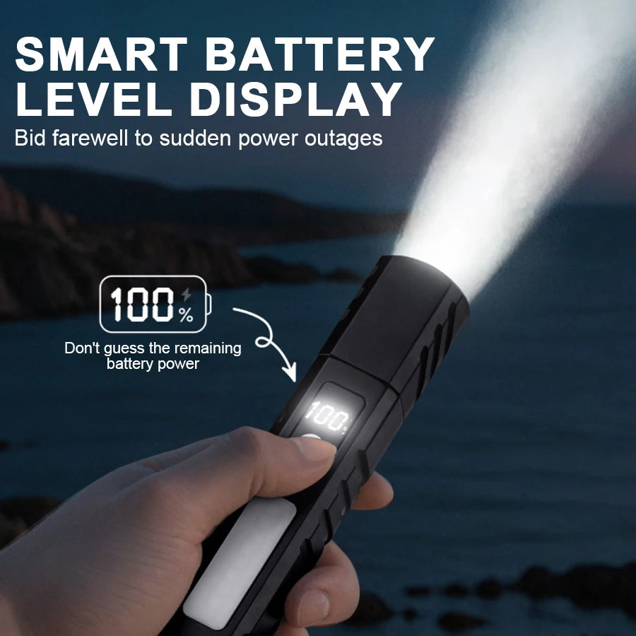 Outdoor Zoom LED Flashlight Portable USB Rechargeable Torch Built-in 18650 Lithium Battery COB Magnetic WORK Light for Camping