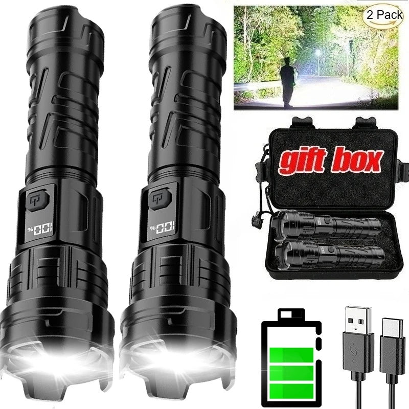 Super Bright LED Flashlight USB Rechargeable Torch Outdoor Zoom Fishing Hunting Spotlight Built-in 18650 Battery ABS Flashlight