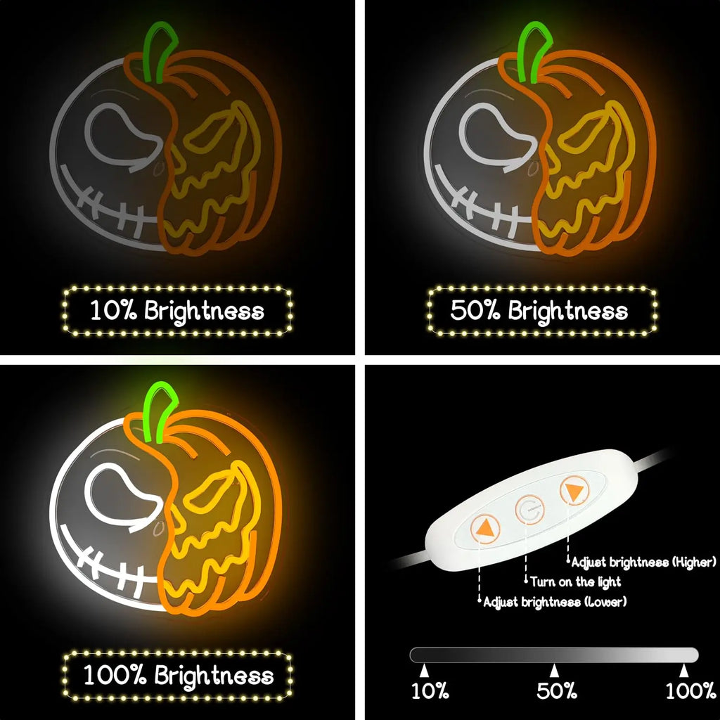 Halloween Neon Signs for Wall Decor Led Pumpkin Lights Sign Skull Neon Sign USB Light Up Pumpkin Signs Dimmable Skull Led Signs