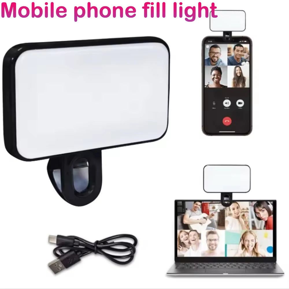 New Portable Mini Selfie Fill Light Rechargeable 3 Modes Adjustable Brightness Clip On For Mobile Phone Computer Fill Light