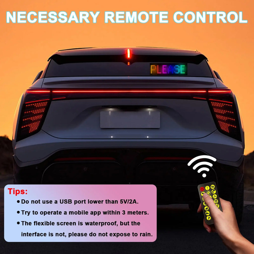 LED Sign Bluetooth App/Remote Control Flexible Programmable Car Interior Lights USB 5V Custom Text Pattern Matrix Panel 17x7 cm