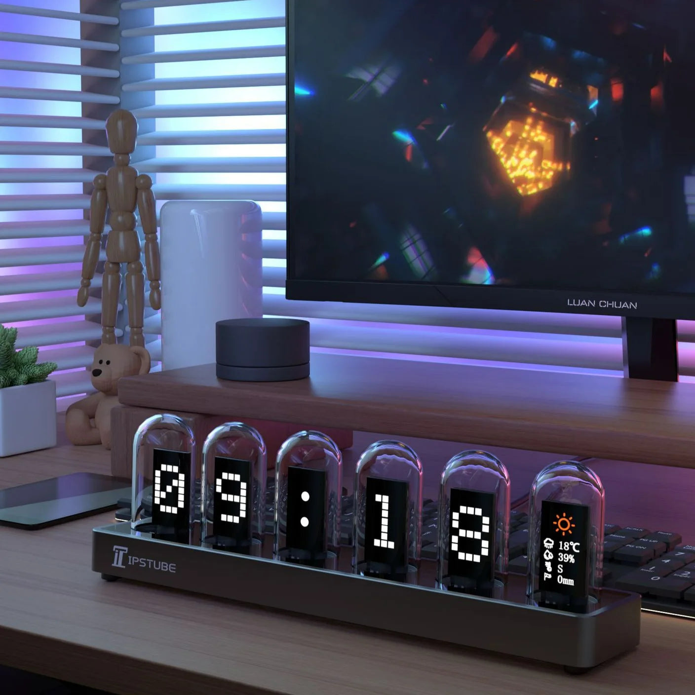 RGB Nixie Tube Clock LED Glows IPS Color Screen DIY Analog Digital Tube Night lights Gaming Desktop Home Decoration Gift Idea