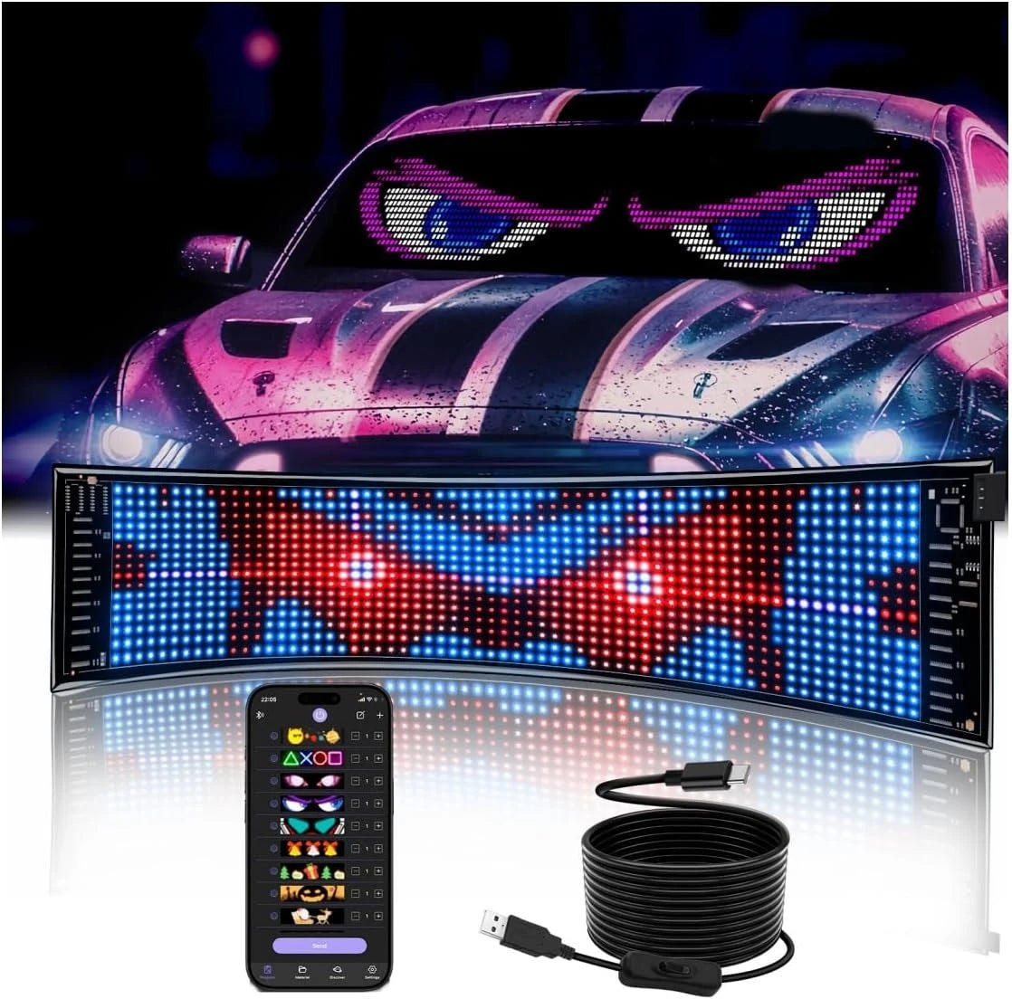 New LED Matrix Pixel Panel Display Screen Flexible RGB Car Graffiti Scrolling Text Animation Shop Reminder Light Bluetooth