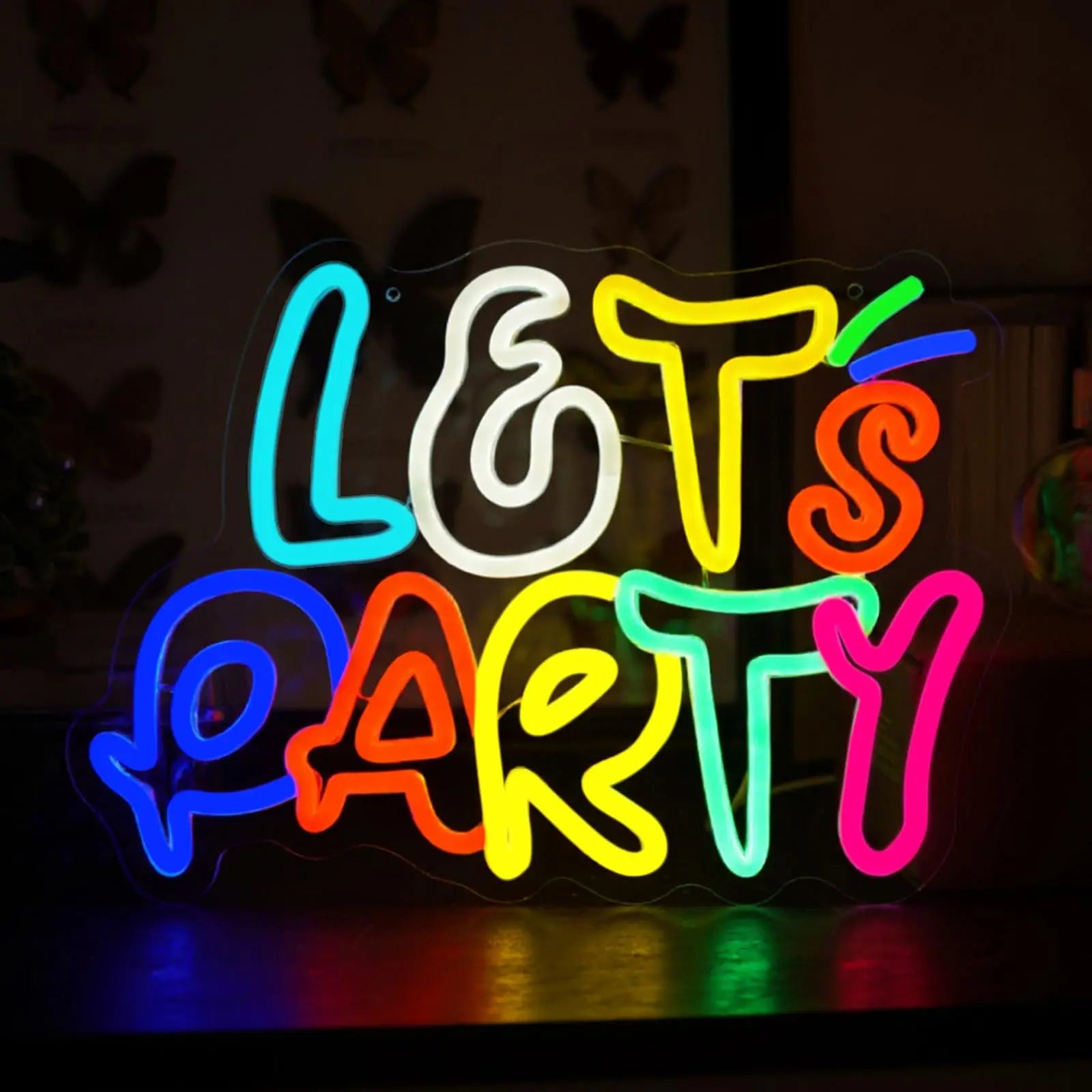 Let's Party Neon Sign - Multicolor USB LED | 14.17x10.32In | Ideal Wall Decor for Birthday, Bachelorette Parties, Game Room, Bar