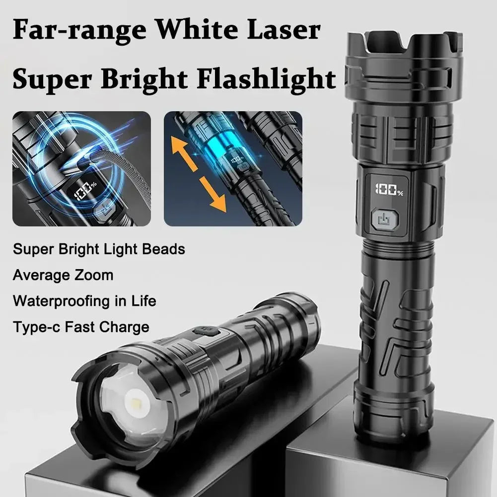 Super Bright LED Flashlight USB Rechargeable Torch Outdoor Zoom Fishing Hunting Spotlight Built-in 18650 Battery ABS Flashlight